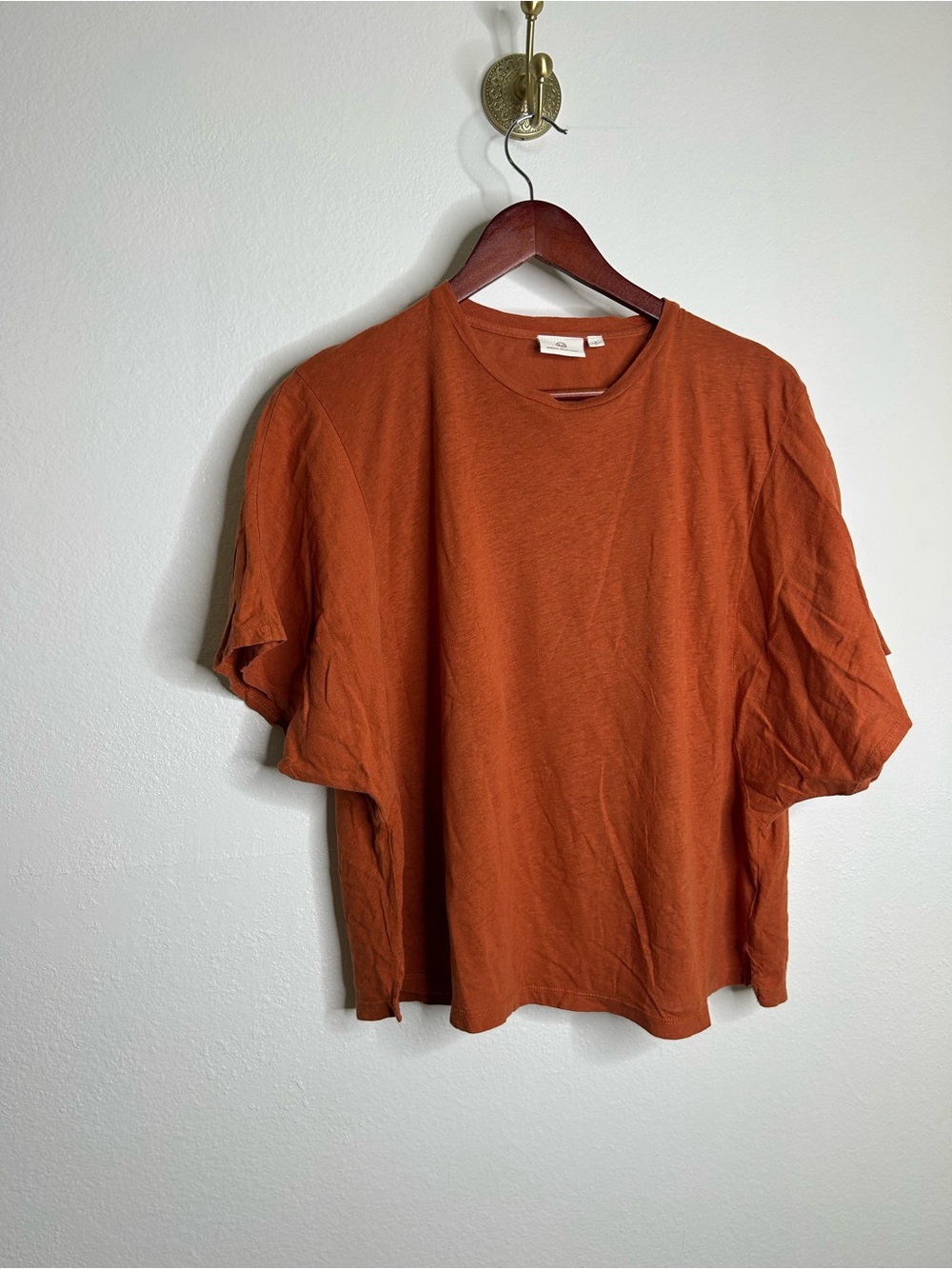 AG Linen Cotton Rust Color Oversized Boxy Fit Short Sleeve Top